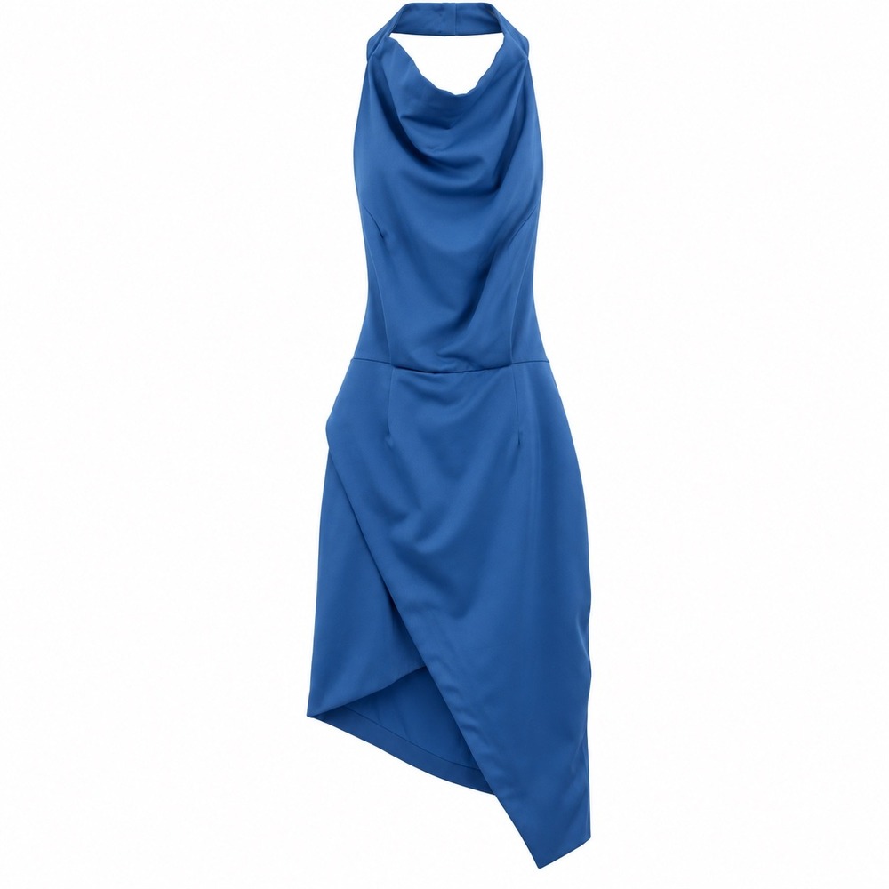 Elliatt Blue Halter Cowl Neck Asymmetrical Tulip Hem Cocktail Dress XS E1071646